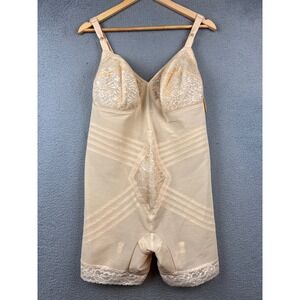 New Rago 9071 Vintage Peach Lace Full Slip Girdle Body Shaper Control Panty 46D